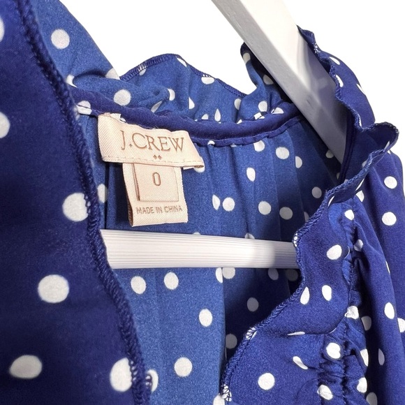J. CREW FACTORY Polka Dot Ruffle Blouse Sleeveless Style A8174 Blue White Sz 0 - Picture 10 of 13